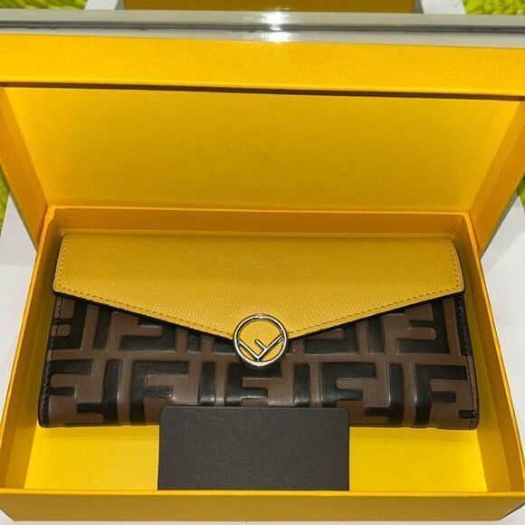 Authentic Fendi Leather Yellow & Brown FF Continental Long Wallet. - Picture 17 of 17